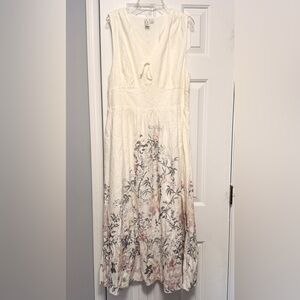 Joie Linen Blend Midi Maxi Dress L Ivory Floral Boho Cottagecore NWOT